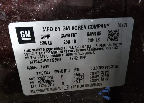 2021 Chevrolet Trax Fwd Lt from USA, damaged, VIN KL7CJLSM9MB376098